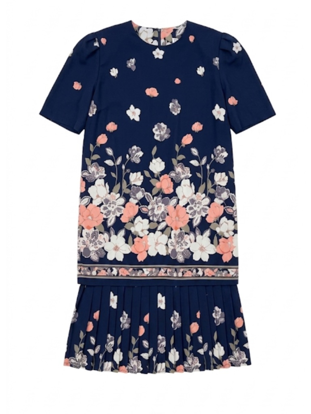 Vintage 80s 90s Kristy
Michaels Dress SZ 14 Navy Floral Pleated Bottom USA